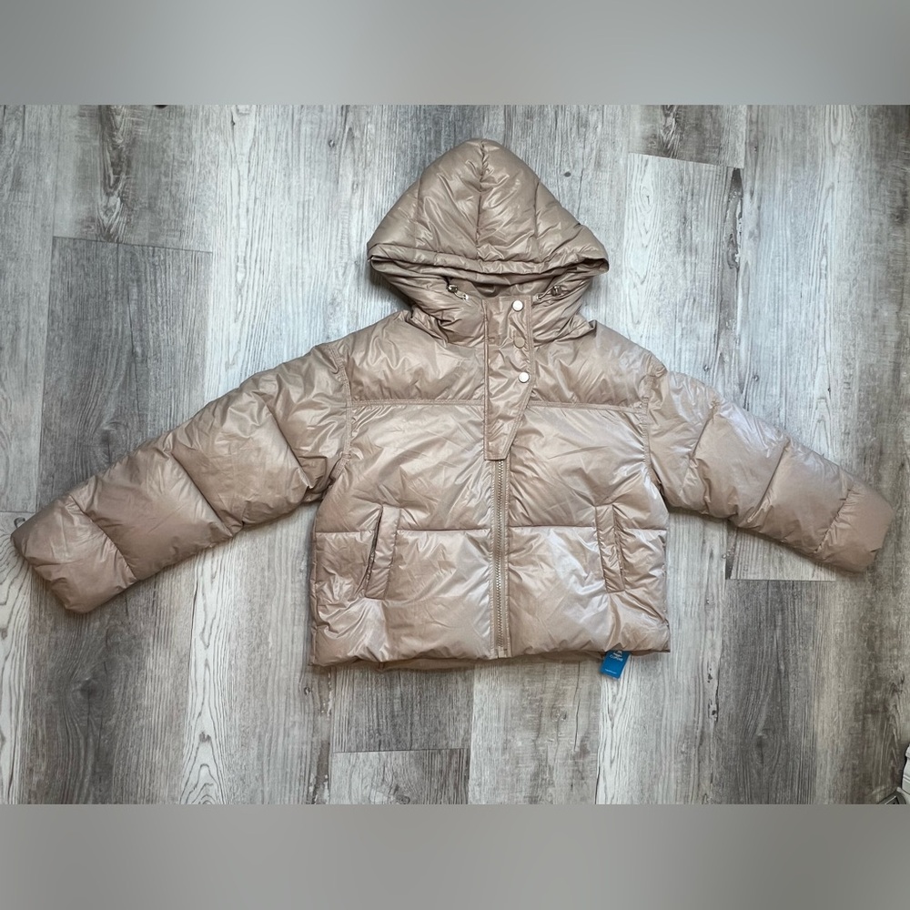 Cupshe Khaki Front Zipper Puffer Jacket Hooded women’s Size L NWT Polyester